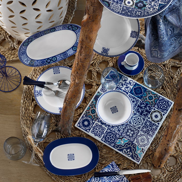 Hermia Vajilla de Porcelana de 24 Piezas en Azul Marino y Turquesa